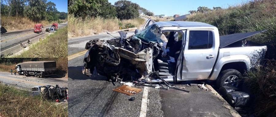 Acidente entre camionete e caminhão deixa dois feridos, em Goiás