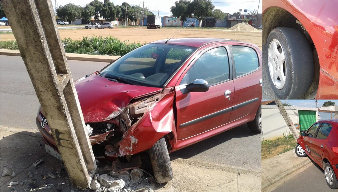 Carro bate em poste e deixa moradores sem energia em Aparecida