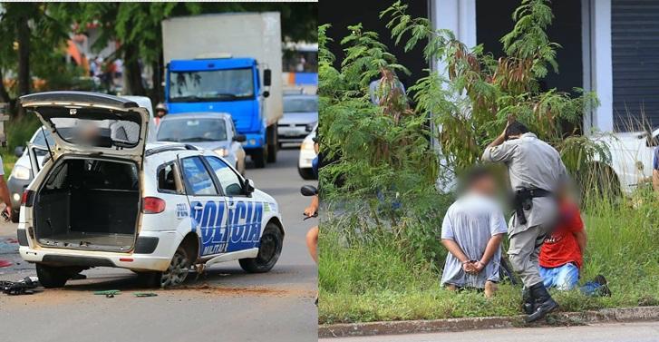 Viatura da Polícia Militar capota em Aparecida de Goiânia