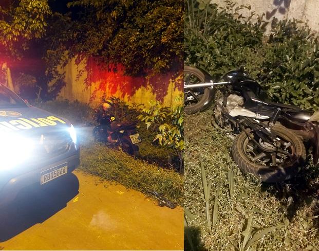 Polícia Militar localiza moto roubada escondida no Bosque Colina Azul em Aparecida