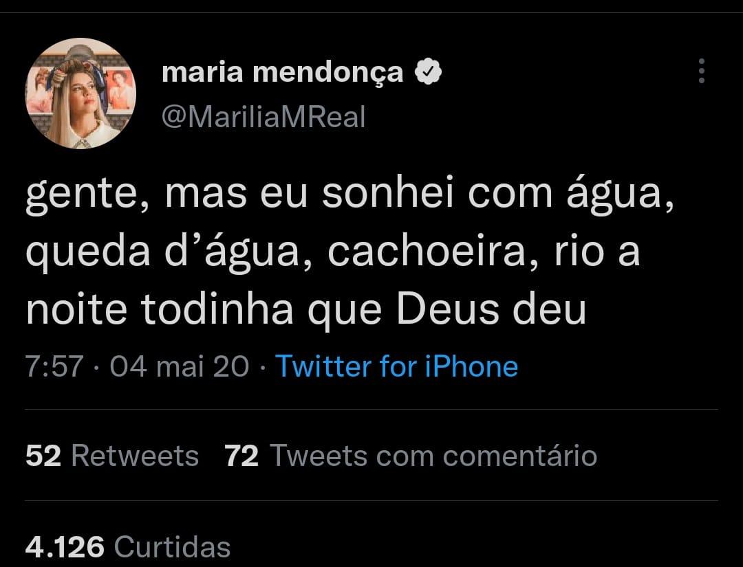 Em uma postagem no Twitter, Marília Mendonça relatou sonho com cachoeira, similar ao local do acidente