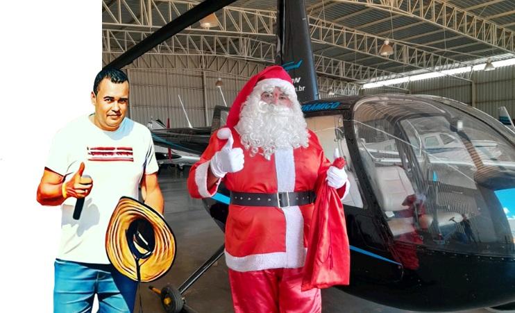 Locutor de Aparecida de Goiânia sobrevoa cidade vestido de Papai Noel 