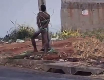 Andarilho é amarrado em poste de energia em Aparecida